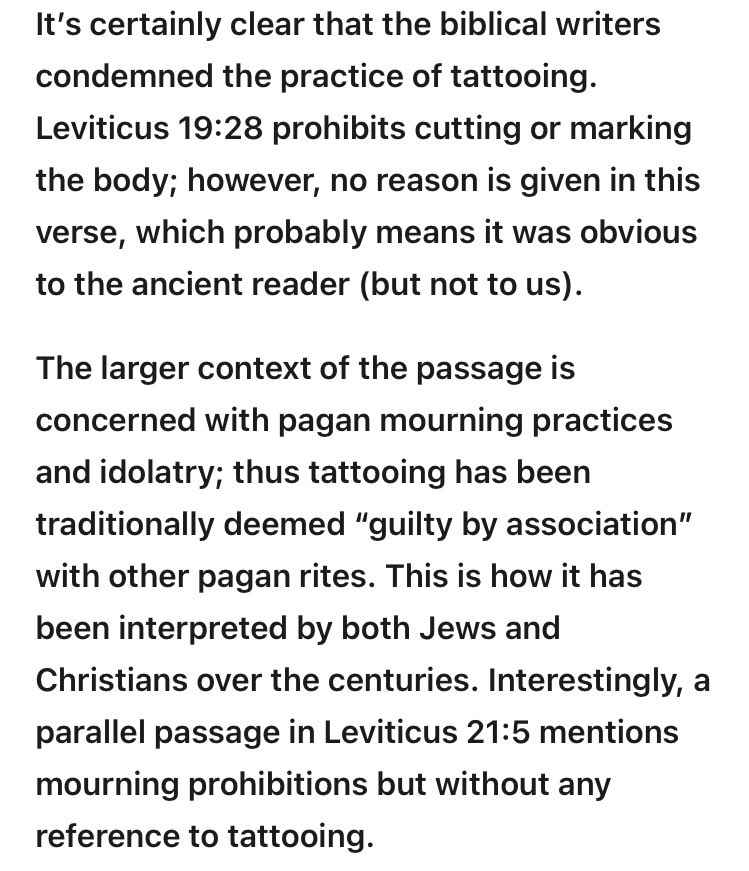 A Biblical Archeology Society article reprinted in a public newspaper discusses how tattoos were also used as a mark of slavery to a specific kingdom, some excerpt are attached as well as the full article for review,  https://lacrossetribune.com/news/opinion/mark-w-chavalas-why-does-the-bible-prohibit-tattooing/article_d5061d54-88c2-5369-9e27-9d554cee717b.amp.html?__twitter_impression=true