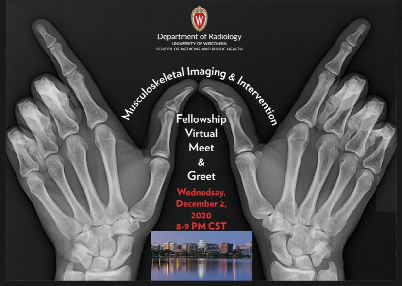 UW_MSKrad's tweet photo. #TONIGHT 8-9pm CT @UW_MSKrad #Fellowship #Virtual Meet&Greet! #MSK #radFellows & Faculty will be discussing @UWiscRadiology #MSKrad program, cheese curds, #Gorgeous lakes and other perks of training in Madison! #whyWisconsin @SSRBone @intskeletal #RadRes #fellowmatch #goWisconsin https://t.co/VBPsDaNt8p