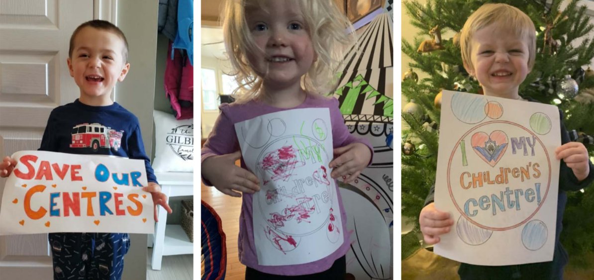 Here are a few important people who can’t speak tonight but want everyone to know how important the centres are to them. Families have been sending in these photos all week.