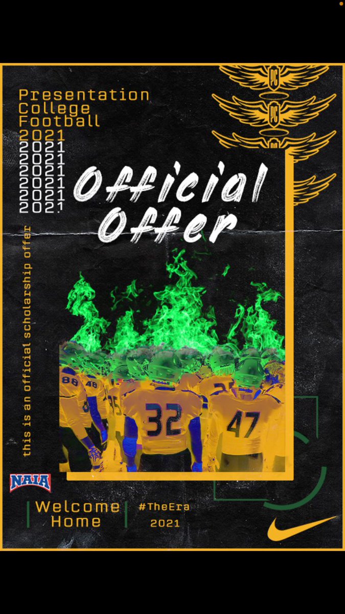 Just had a great conversation with coach Glasco and I’m very excited and blessed to receive an official offer from Presentation college!