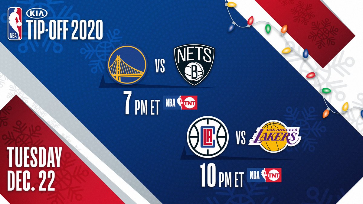 NBATurkiye's tweet photo. 2020-21 NBA Sezonu, Noel Haftasında Oynanacak Karşılaşmalarla Start Alıyor! 

🗓️ 23 Aralık, Çarşamba 🗓️
🆚 @warriors/@BrooklynNets 
🕒 TSİ 03.00

🆚 @LAClippers/@Lakers 
🕕 TSİ 06.00 https://t.co/91j4tLj0Ul