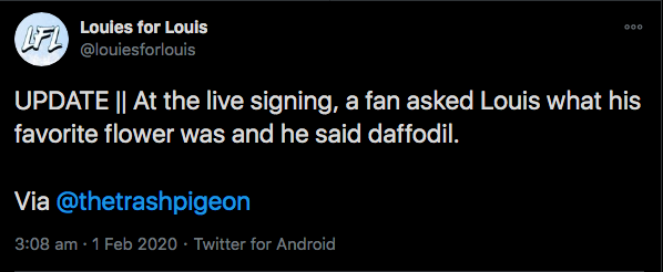 1. Daffodilsa) Louis said at a Walls signing they are his fav