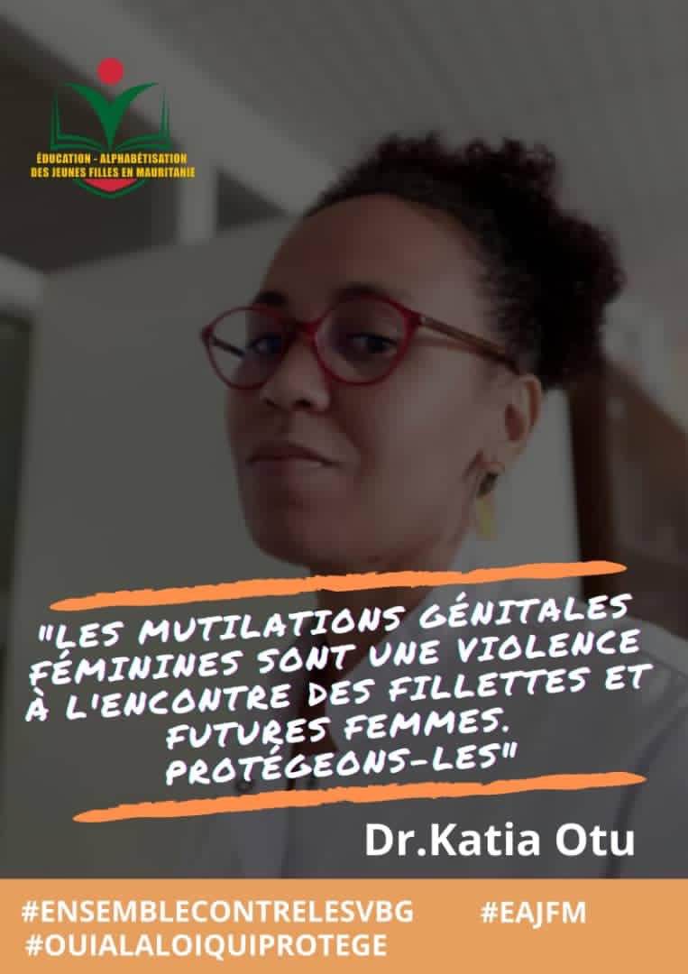 “Les mutilations génitales féminines sont une violence à l’encontre des fillettes et futures femmes .
Protégeons-les “
DR Katia otu gynécologue à la clinique kissi