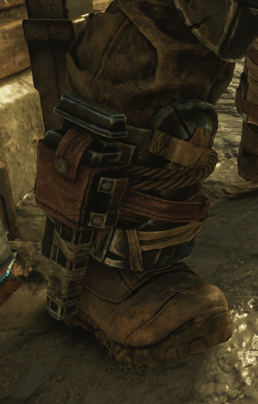 Some other noticeable details that were taken from his novel description were the heavy wrench he always carries with him as protection from hostile Stranded and a moonshine jug so he could trade the moonshine he distilled for supplies for his family.