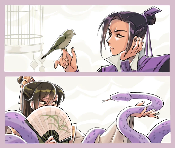 a lil combination of the day 2 &amp; 3 prompts for #SangchengMonth2020  - birds &amp; snakes ?? 