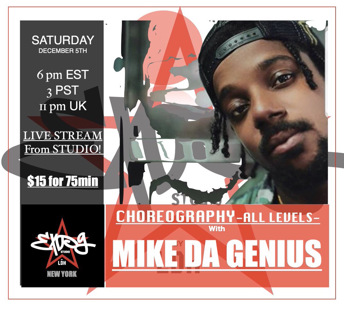 SAVE THE DATE CAUSE SOME HEAT IS COMING WOOOOOOOO😍
Saturday , DEC 5th
6pm EST 
live stream class with amazing @mikedag3nius_ 😍
CANT WAIT to see you！
. expg-ny.com/schedule
Registration is open !!! .
#expgny #onlineclasses #newyork #dancestudio #danceclasses #dancers