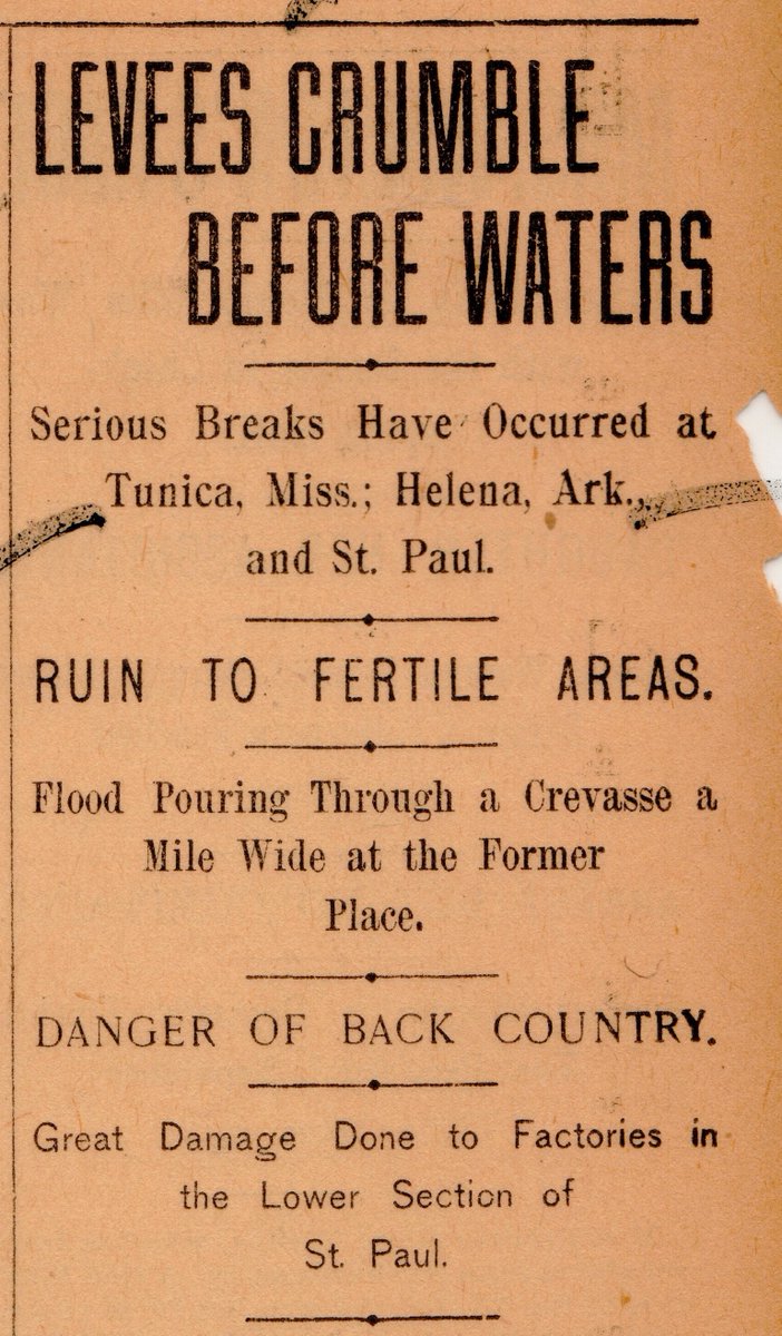 Helenamuseum's tweet photo. On April 5, 1897, the New York Herald reported on the levee failure in Phillips County. This was one of the worst floods on record.
#localhistory #arkansas #mississippiriver #flood #naturaldisaster #levee #newyork #flooding #disaster #leveebreak #hundredyearflood https://t.co/Ei1t9tjtNq