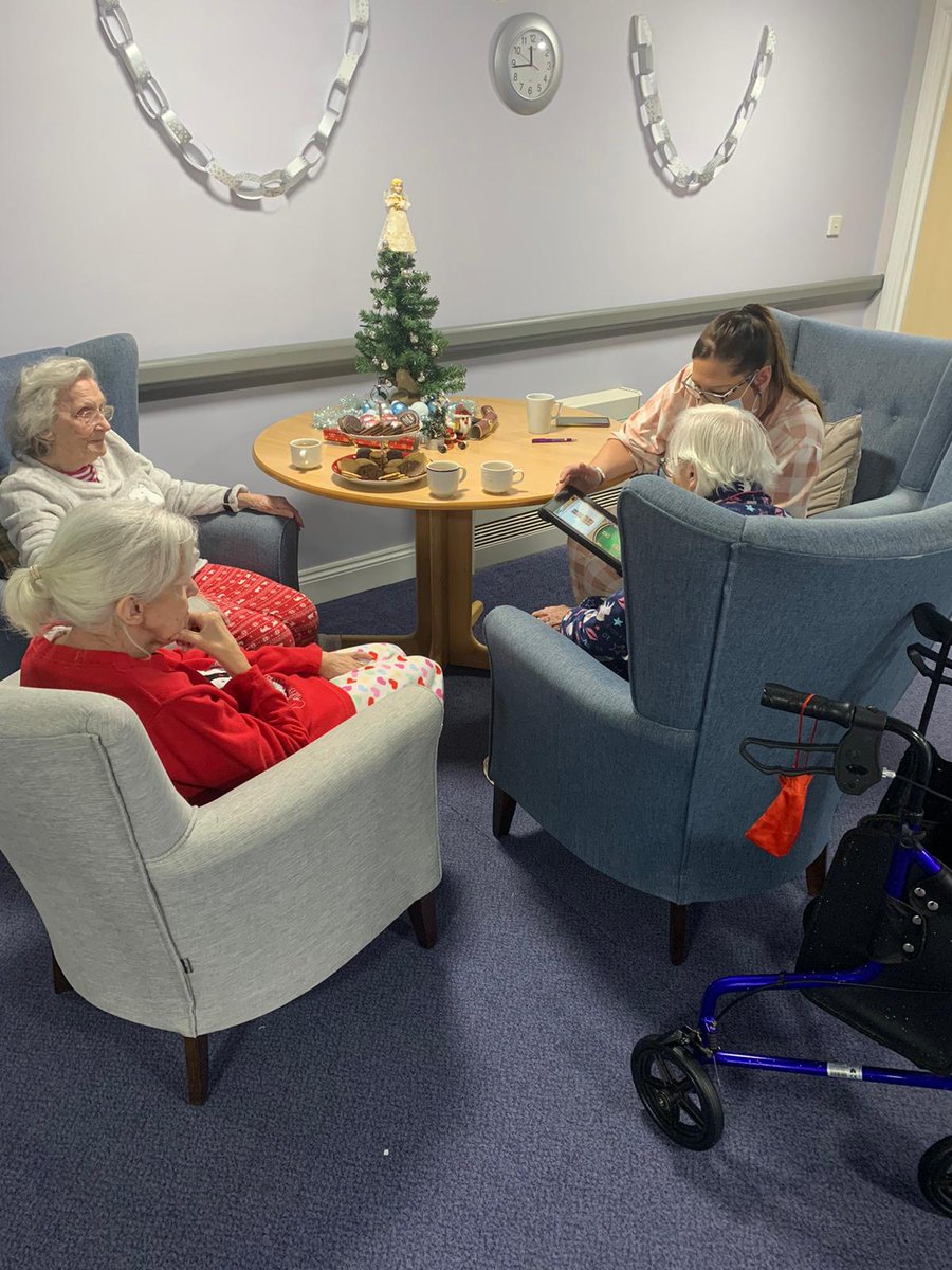 TheBeeches_AH's tweet photo. Resident and staff PJ day 1...lovely coffee morning, quiz and xmas decoration making
#pyjamaparty2020 #QuizTime #CoffeeFriends https://t.co/JxyRTmM3GE