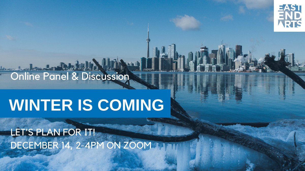 📢 Calling all artists &amp; creative professionals! Join <a href="/EastEndArtsTO/">East End Arts</a> for a winter-themed panel discussion &amp; brainstorming session where we discuss how to make &amp; present art outside in the winter❄️! Winter is Coming, Dec 14, 2-4pm via Zoom! FREE. Register: bit.ly/3lvbY2l