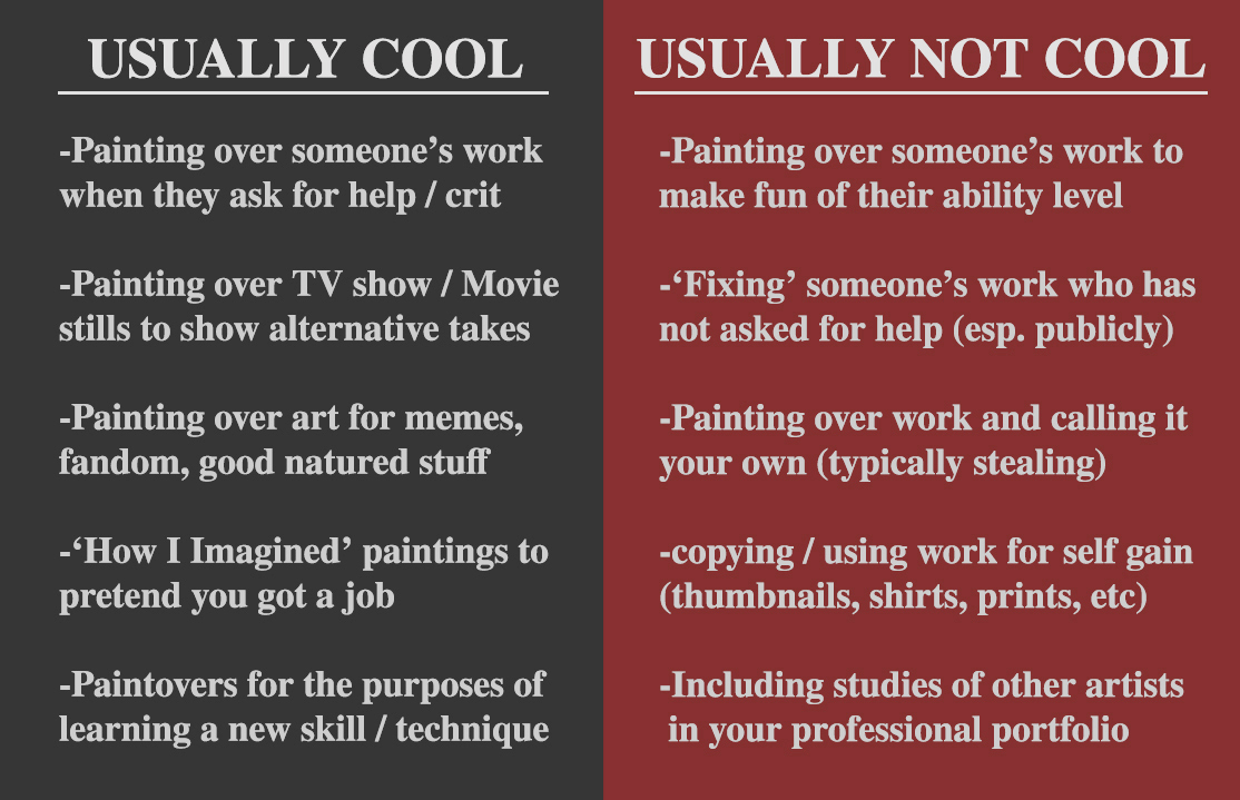 This is a great tweet to add to this rant thread. If permission is involved and you're asking for help, neat. But I've seen some youtubers who don't ask for permission of the og artist and fix ppl's art and make money off of it and ???