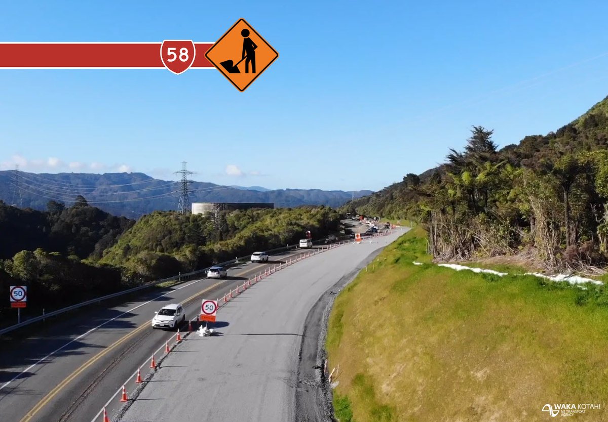 nztawgtn's tweet photo. SH58 HAYWARDS SAFETY IMPROVEMENT
From Sun 6 Dec the current worksite on #SH58 will be extended to Judgeford, closing the eastbound passing lanes near the Moonshine Rd intersection. Please SLOW DOWN and take extra care. ^EW https://t.co/jfFmlmIH53