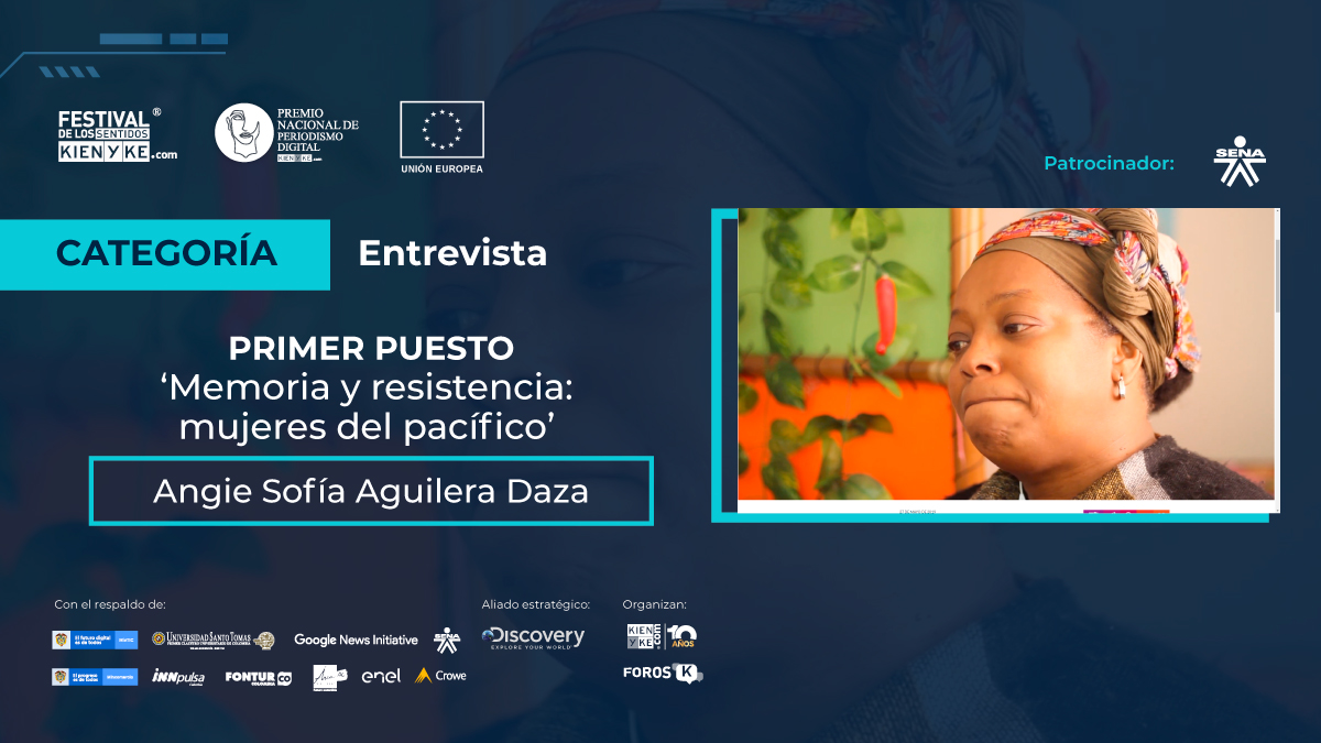 kienyke's tweet photo. Felicitaciones a Angie Sofía Aguilera Daza, ganadora en la categoría Entrevista con el trabajo 'Memoria y resistencia: mujeres del pacífico'. 

#SomosDigitales 
#PNPD2020  
➡ https://t.co/pbFcQ88irQ

Con el respaldo de: @SENAComunica https://t.co/sQ7gHr7Flz
