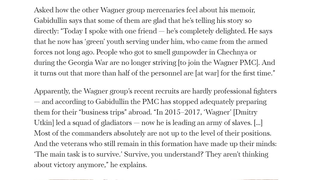 He also says that Wagner is increasingly recruiting people without combat experience and with leaders who are less capable than those who fought in Syria in 2015-2017. Some of the private military contractors arrested in Minsk in August lacked serious military backgrounds too. 5/