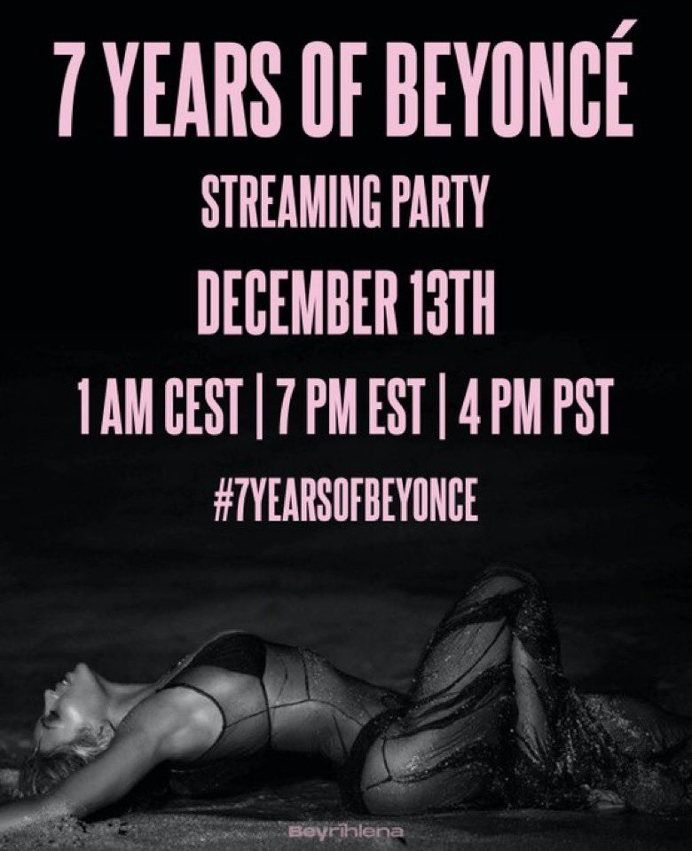 Make sure y’all join us for the 7th anniversary of BEYONCÉ on 12/13 at 7 PM EST // 4 PM PST.