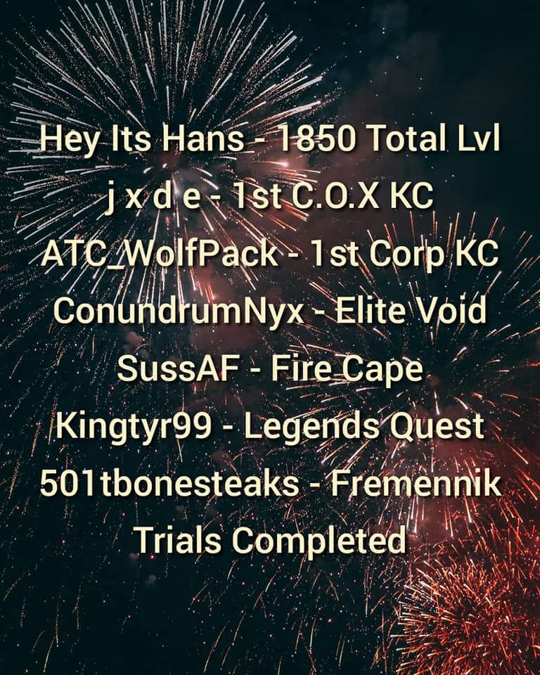 Super huge GZZZZZZZ to everyone who hit their achievements last week! 

#osrs #osrsclan #osrsmobile #osserenity #osrs2007 #oldschoolrunescape #2007scape #mmo #mmorpg #bossing #wilderness #pvp #wildy #fantasy #fantasygame #jagex #gaming #gamingcommunity