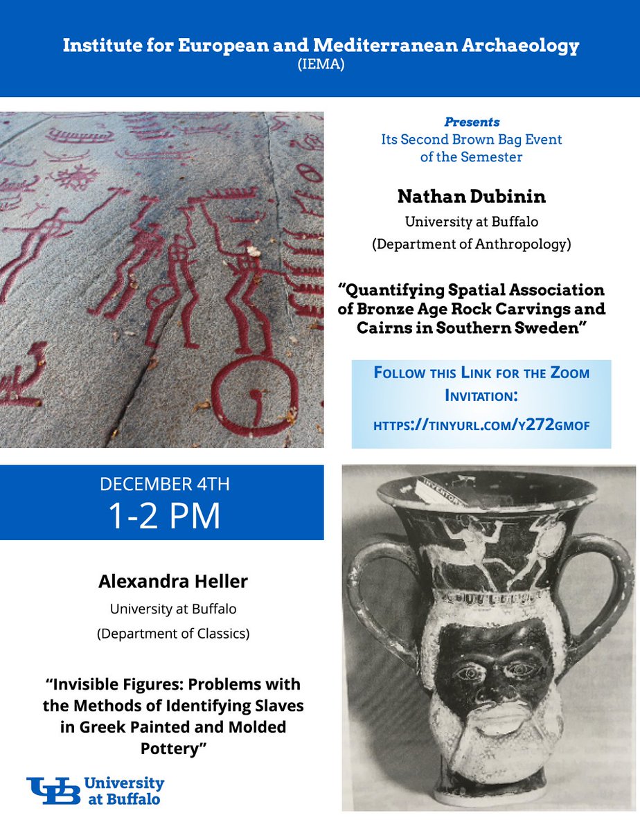 IEMABuffalo's tweet photo. The 2nd Brown Bag event of the semester will be held this Friday, Dec. 4th on Zoom! Visit the link below to get the information necessary to join the call! #Archaeology #FreeLectures 
@UBuffalo https://t.co/YZzoRyAzV6 https://t.co/dJBamR4sHG