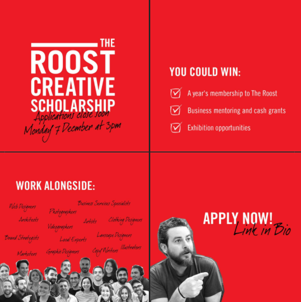 Applications for <a href="/theroost/">Roost Creative</a> Creative Scholarship close Monday 7 Dec. It will be an incredible opportunity (worth $7000🙂) for creatives to kick start their 2021 with membership at the Roost &amp; business advisory from our mentors! 💃 #creative #newcastlesnsw
theroostcreative.com.au/scholarship/