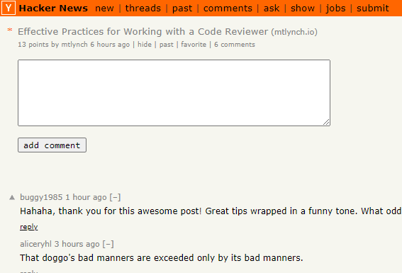 Hacker News on the other hand, a flop.But actually a good flop! It got enough upvotes that it looks like there's interest. Not so many upvotes that I'd be blocked from resubmitting later this week.