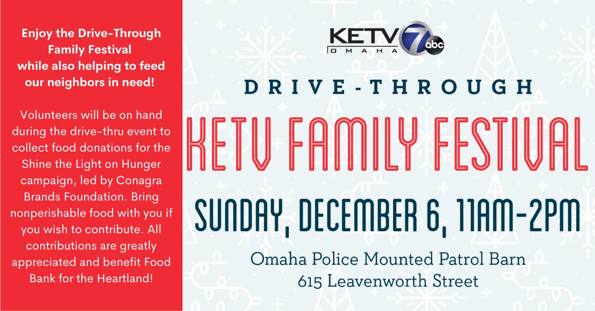 LightsFestival's tweet photo. The {free} &amp; {festive} drive-through Family Festival, presented by @KETV, takes place this Sunday, Dec. 6 from 11am to 2pm at the Omaha Police Mounted Patrol Barn (please enter from Leavenworth Street). 🐴🐴
GET ALL THE DETAILS >> https://t.co/TQV3NYnVPy https://t.co/vrBrDNn35L