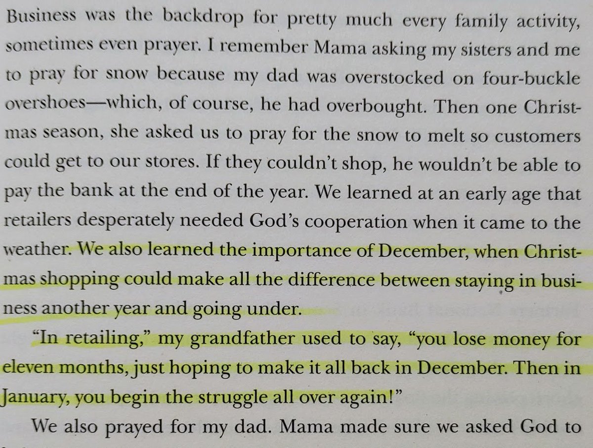 4/ I enjoyed the anecdotes Cal Jr shares of growing up as a kid of retailers who would pray for sales to do well or how even as kid they all understood how important the Christmas shopping season was for their livelihood.
