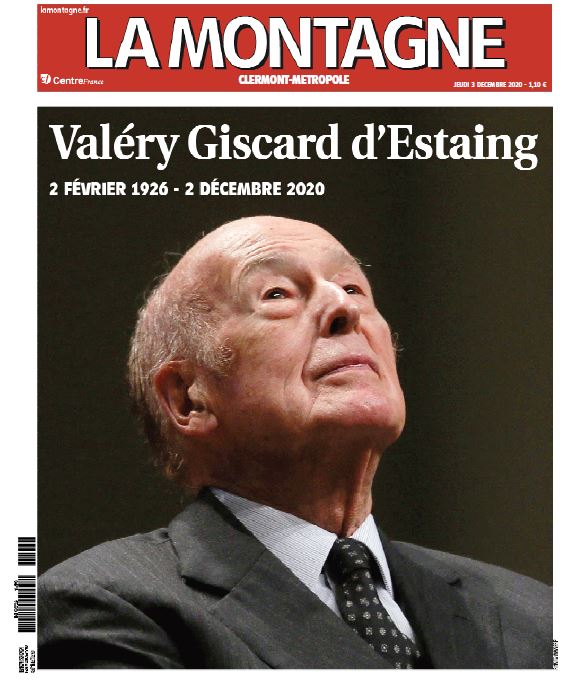 🔴Décès de Valéry Giscard d'Estaing 

La une de <a href="/lamontagne_fr/">La Montagne</a> de ce jeudi 3 décembre 2020