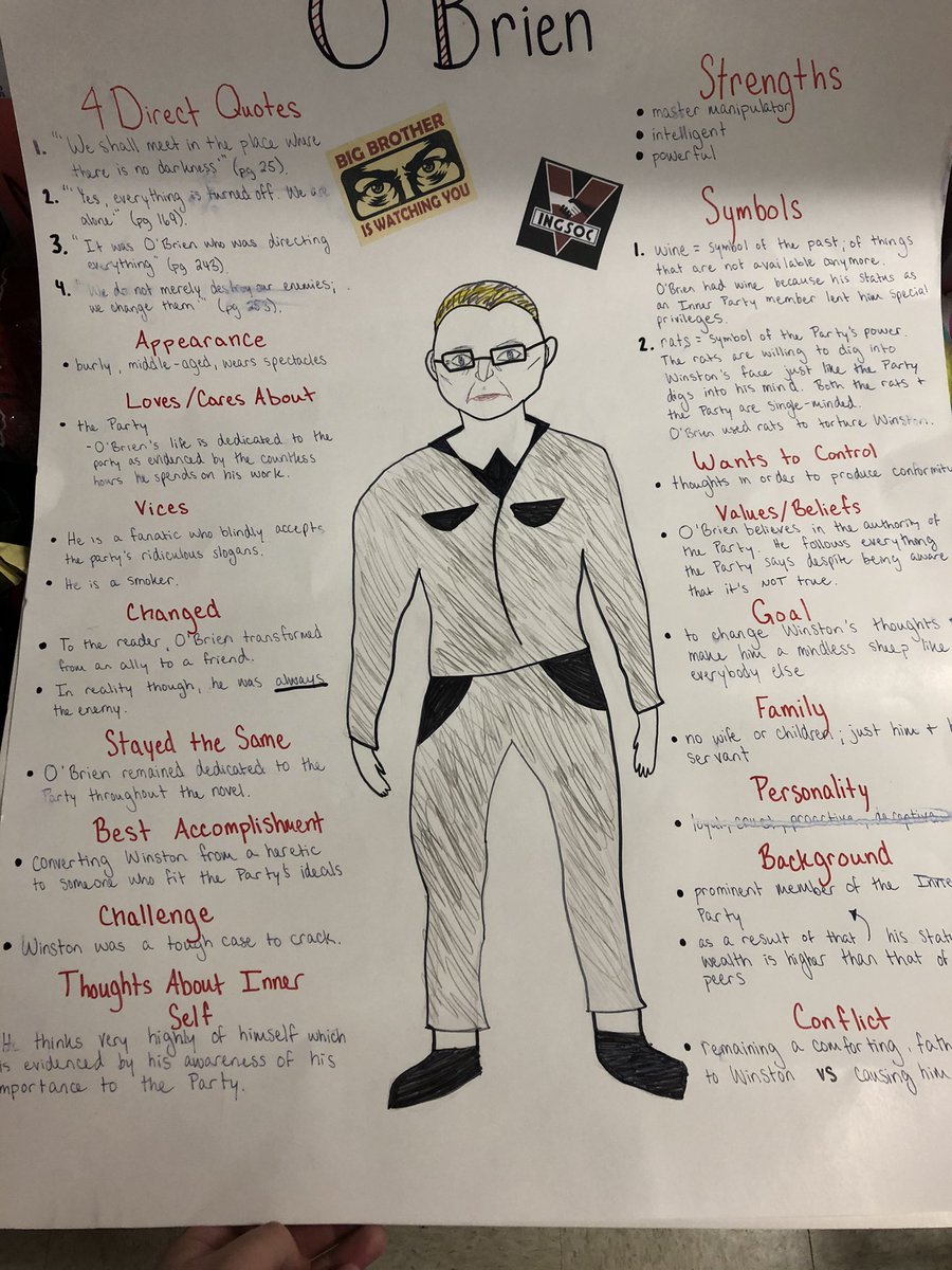 TreuliebT's tweet photo. Character analysis for 1984. #APLit #LitIsLit @FHS_CCAP @FHS_WildcatLife @wkmcateer4 https://t.co/LbGEZzl02r