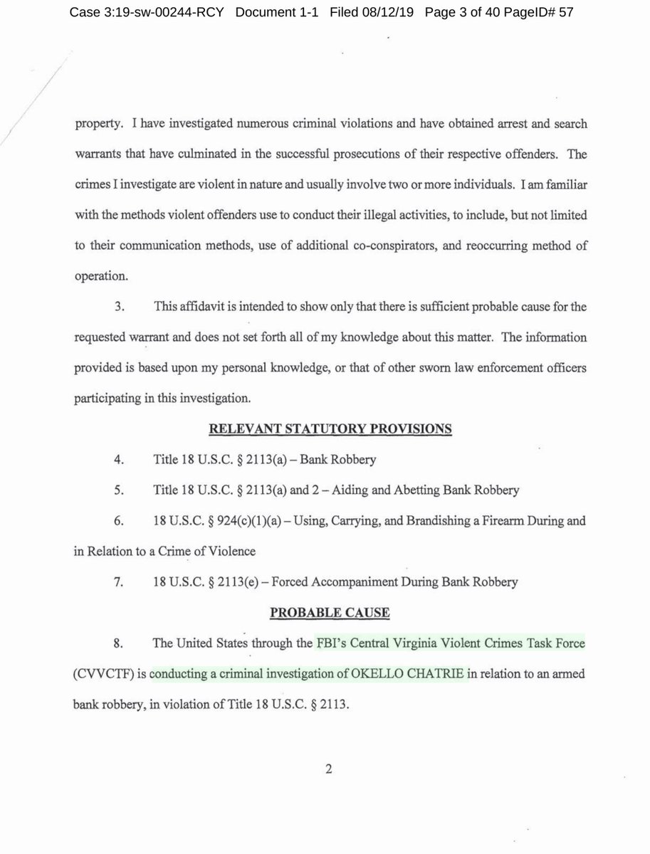 It actually occurred to me that I actually never tweeted out the various search warrantsUSAv. Willis StreetCase No: 3:19-sw-00244to be clear I am NOT defending ChatrieThis is about GeoFence Warrants & Civil Rights https://ecf.vaed.uscourts.gov/doc1/189110158624