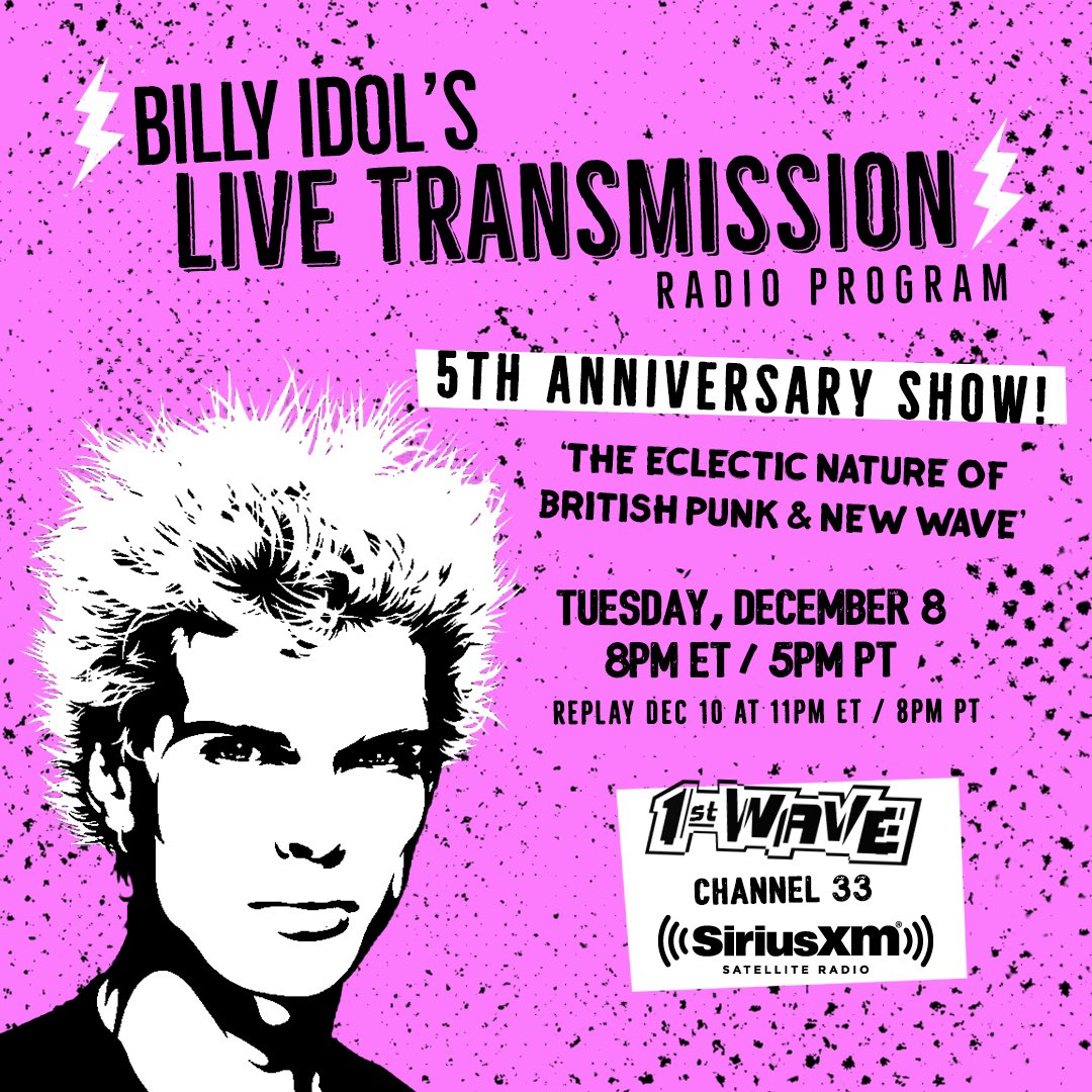 ‘Live Transmission’ 5th Anniversary Show on <a href="/siriusxm/">SiriusXM</a> premieres Dec 8 on <a href="/siriusxm/">SiriusXM</a> @siriusxm1stwave channel 33!