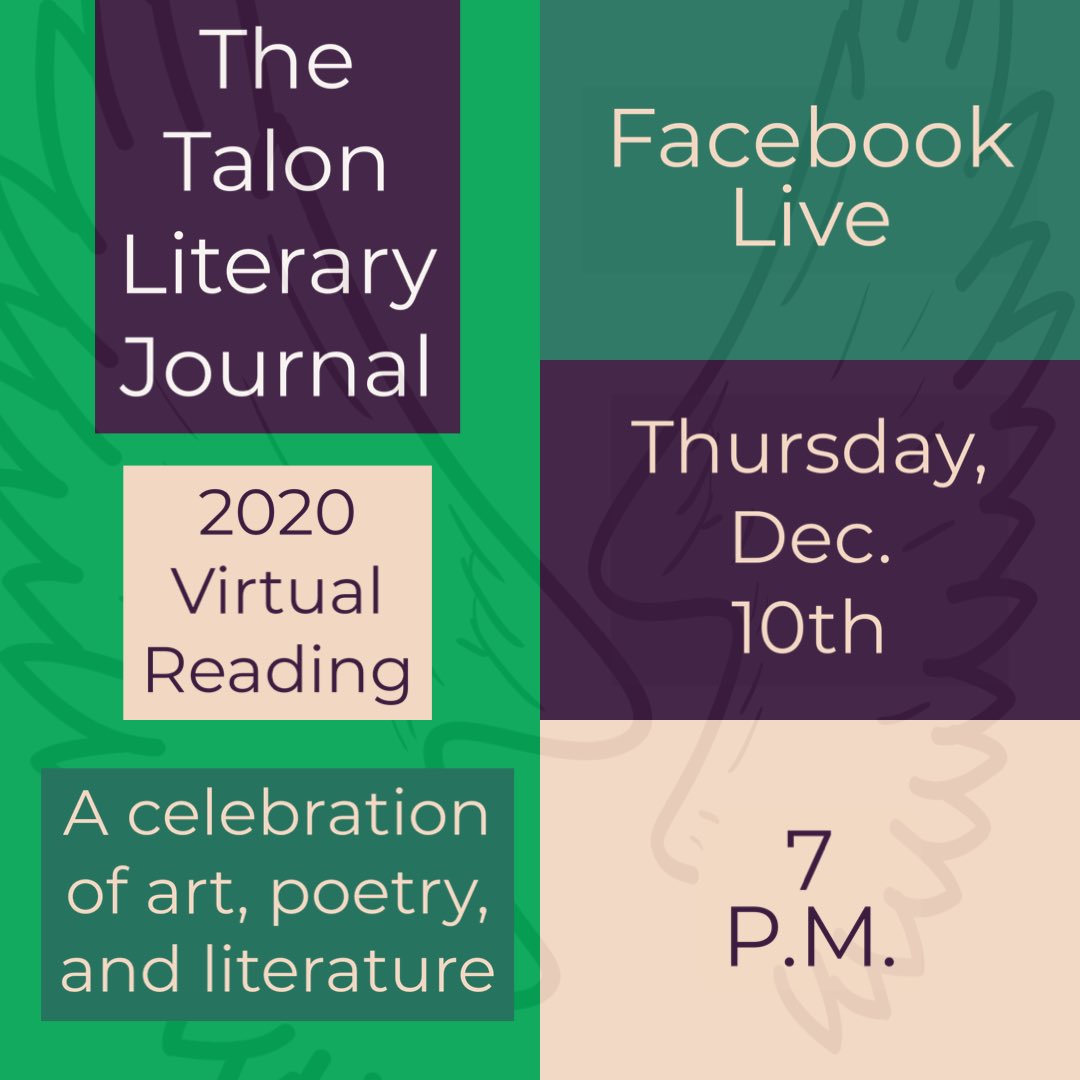 JournalTalon's tweet image. Follow the link to our Facebook page and give us a follow so you are ready for this event! facebook.com/thetalonlitera…