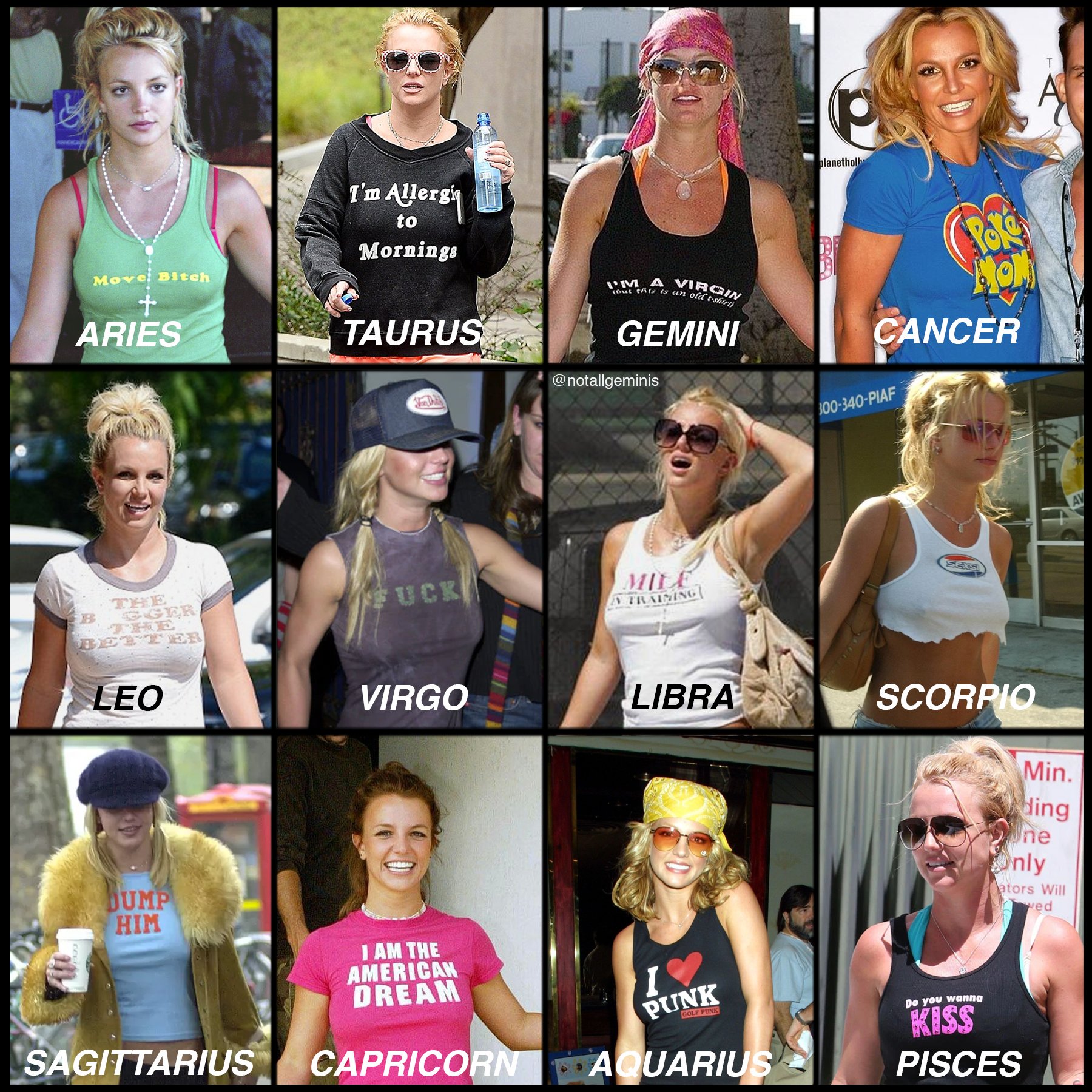 THE SIGNS AS BRITNEY SPEARS\ ICONIC GRAPHIC TEES!! HAPPY BIRTHDAY GODNEY!! 
