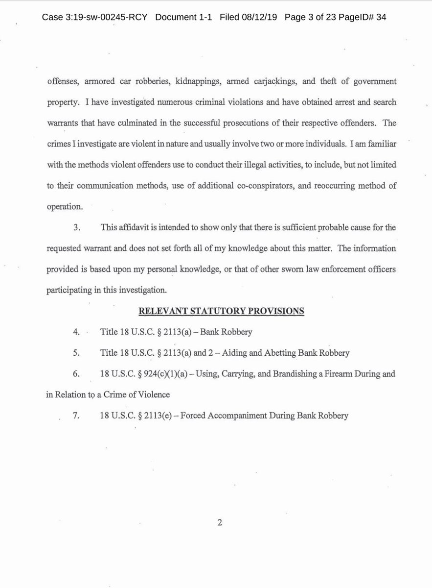 this is the SW for Chatrie’s carAgain I’m not defending him or his actions.It is important that you read the underlying docs, LE didn’t have an ID - geofence warrant to comeUSAv. Buick Lacrosse 2010 VIN: x1064, VA: xxx-9548 Case No 3:19-sw-00245 https://ecf.vaed.uscourts.gov/doc1/189110158876