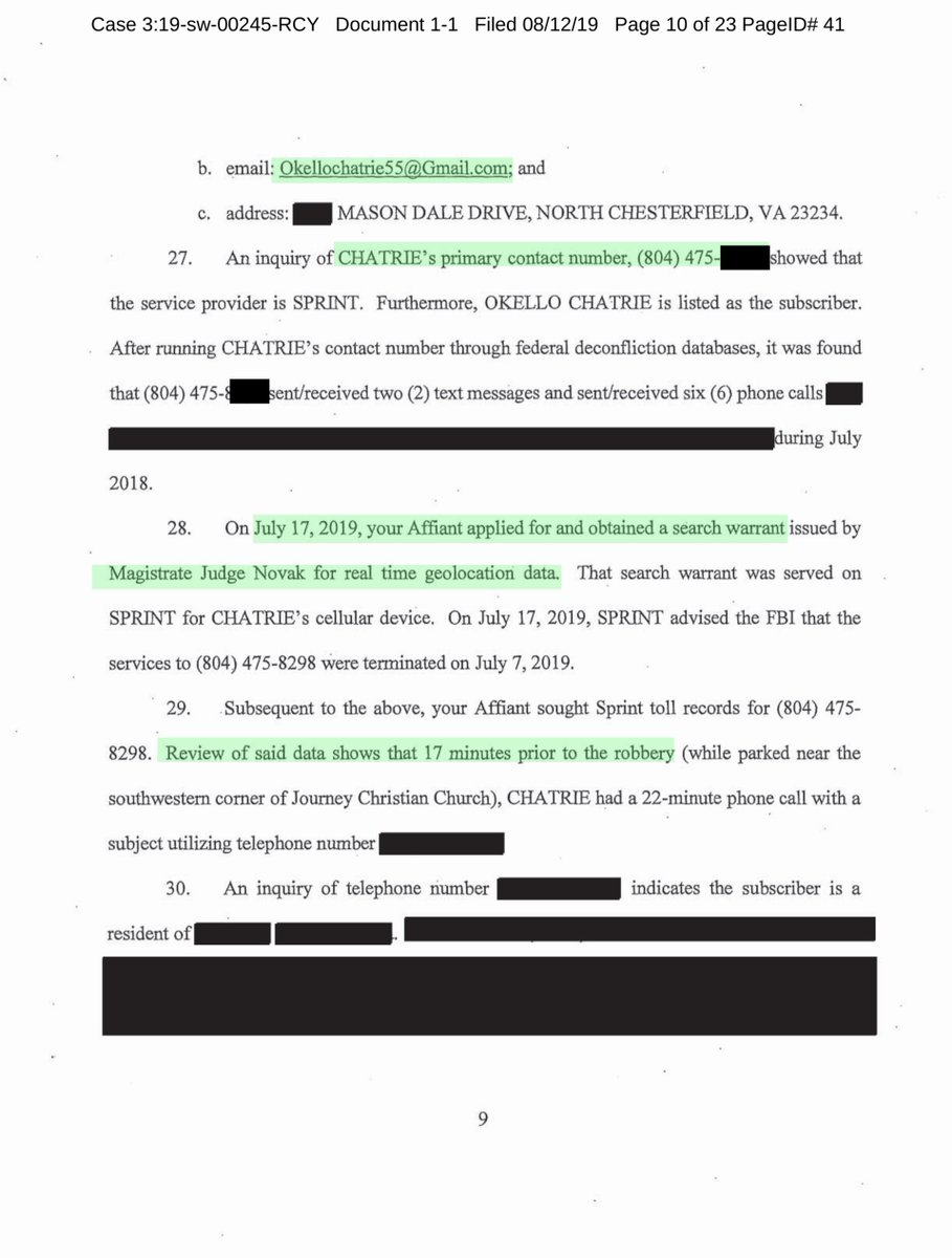 I’m tweeting the warrants in chronological order because continuity matters as does context & content.Again this is a case of “First Impression“ and it’s a pretty damn important case re GeoFence warrants Aug 2019 SW for his car to a public drive https://drive.google.com/file/d/1ZVk0LUKZ-VnU4sxmek0J_tMcIeH17fvO/view?usp=drivesdk