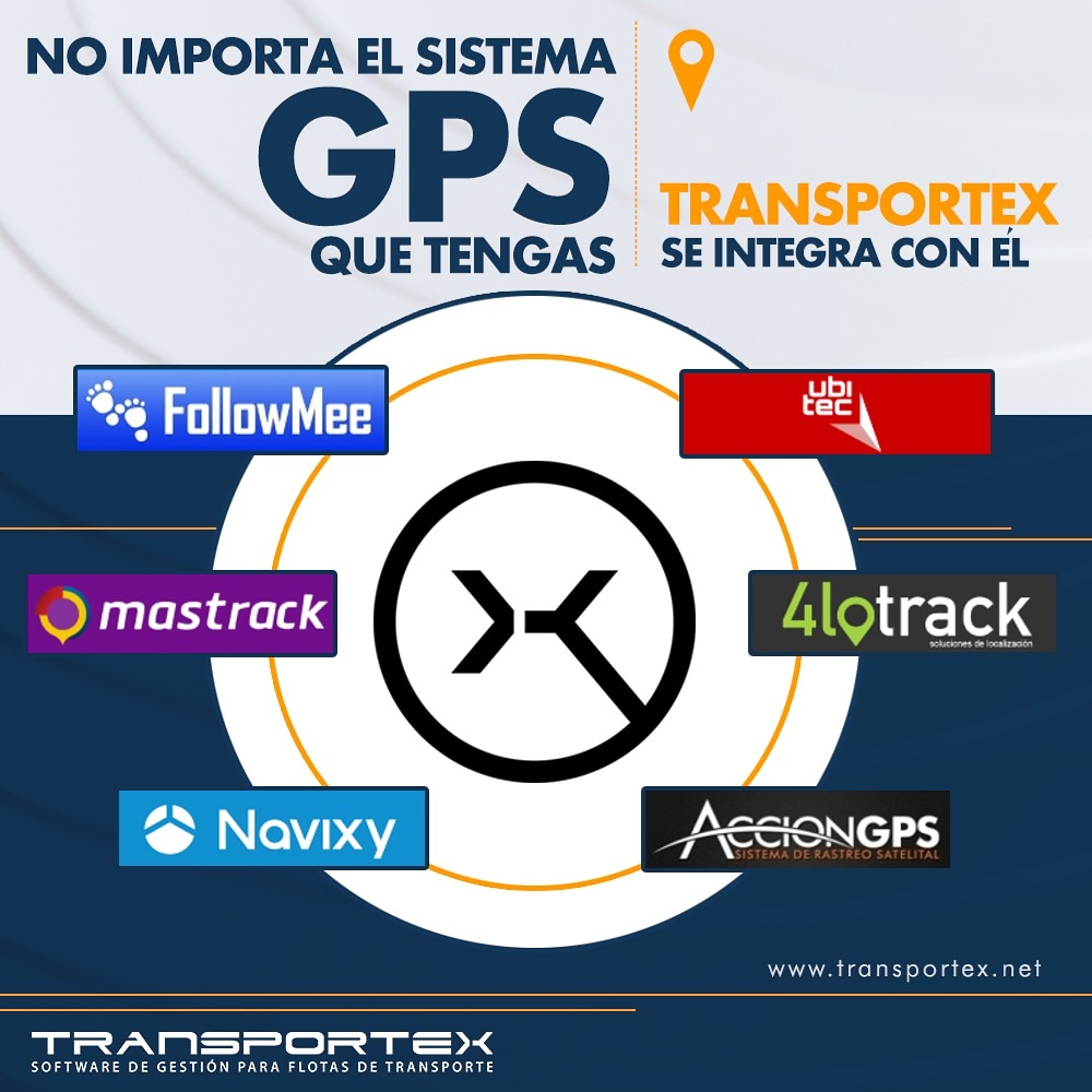 transportex's tweet photo. El software para la gestión de #flotas #TRANSPORTEX ya está integrado a varias plataformas de ubicación #satelital, tales como @AccionGPS, @4LOTrack, #UBITEC, @NAVIXY, @CSI_Corporativo, #FOLLOWMEE.

Listos para desarrollar la #integración con cualquier nuevo proveedor #GPS https://t.co/F9laf3xVIx