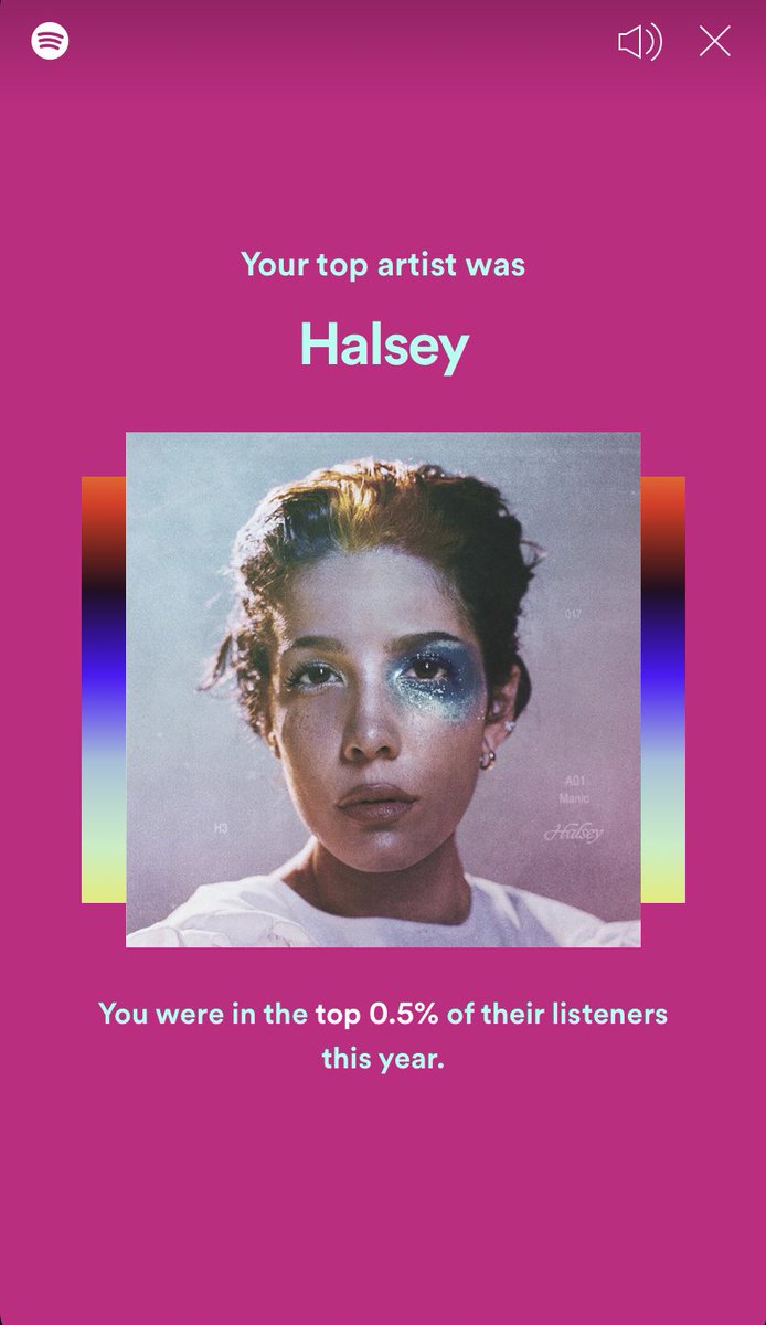 LibbiLouWho's tweet photo. Well, that officially confirms it. I’m one of Halsey’s biggest fans 😂💖 Top 0.5% of all listeners on Spotify. @halsey #Halsey https://t.co/3TmwS3MZUz