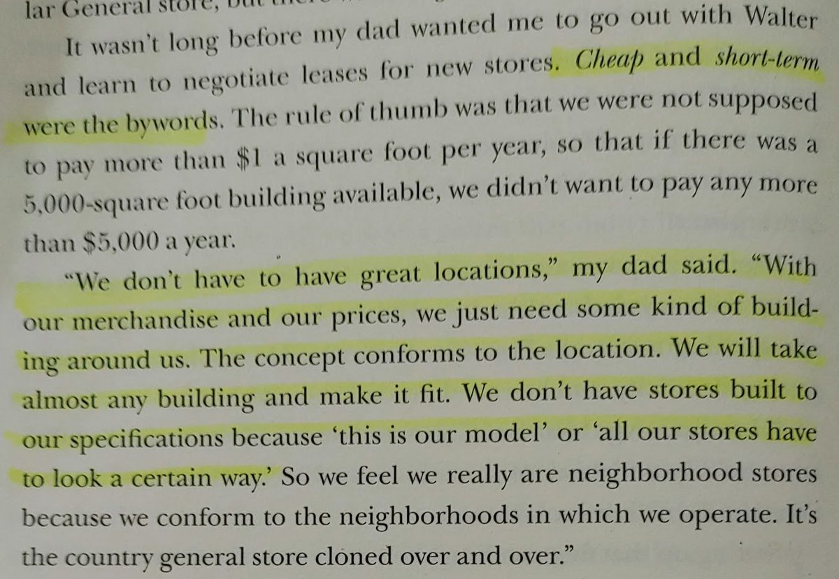 9/ When scouting out new locations for stores, they didn't worry about the location or building. They weren't even concerned about all the stores having the same look at first. Cheap was what they were after.