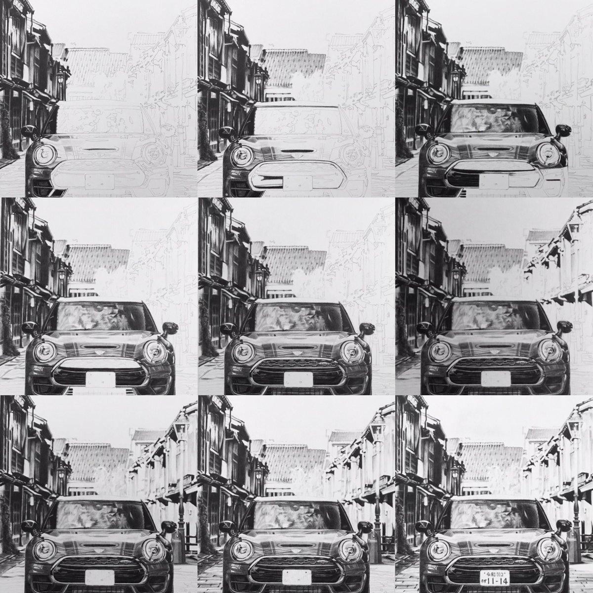 かずあ と On Twitter 鉛筆画 制作過程 今年も残すところ後少し 最後にもう1作位描けるかなぁ イラスト 車 Mini 東茶屋街 風景画 イラスト好きさんと繋がりたい お絵描き好きさんと繋がりたい