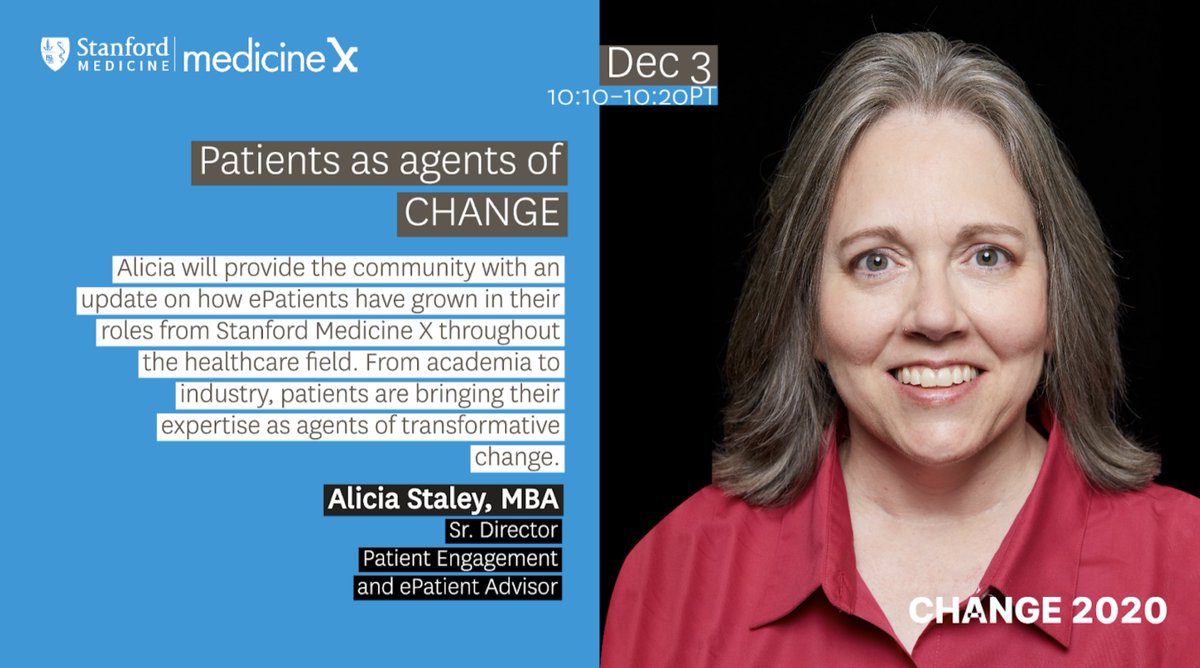 Stanford Medicine X (@stanfordmedx) on Twitter photo At Stanford Medicine X CHANGE 2020, meet the innovators who are disrupting healthcare throughout the globe.
ePatient Advisor <a href="/stales/">Alicia C. Staley</a> will give an update on the innovative #MedX ePatient Program, a staple of every iteration of the conference since it all began in 2011. At Stanford Medicine X CHANGE 2020, meet the innovators who are disrupting healthcare throughout the globe.
ePatient Advisor <a href="/stales/">Alicia C. Staley</a> will give an update on the innovative #MedX ePatient Program, a staple of every iteration of the conference since it all began in 2011.