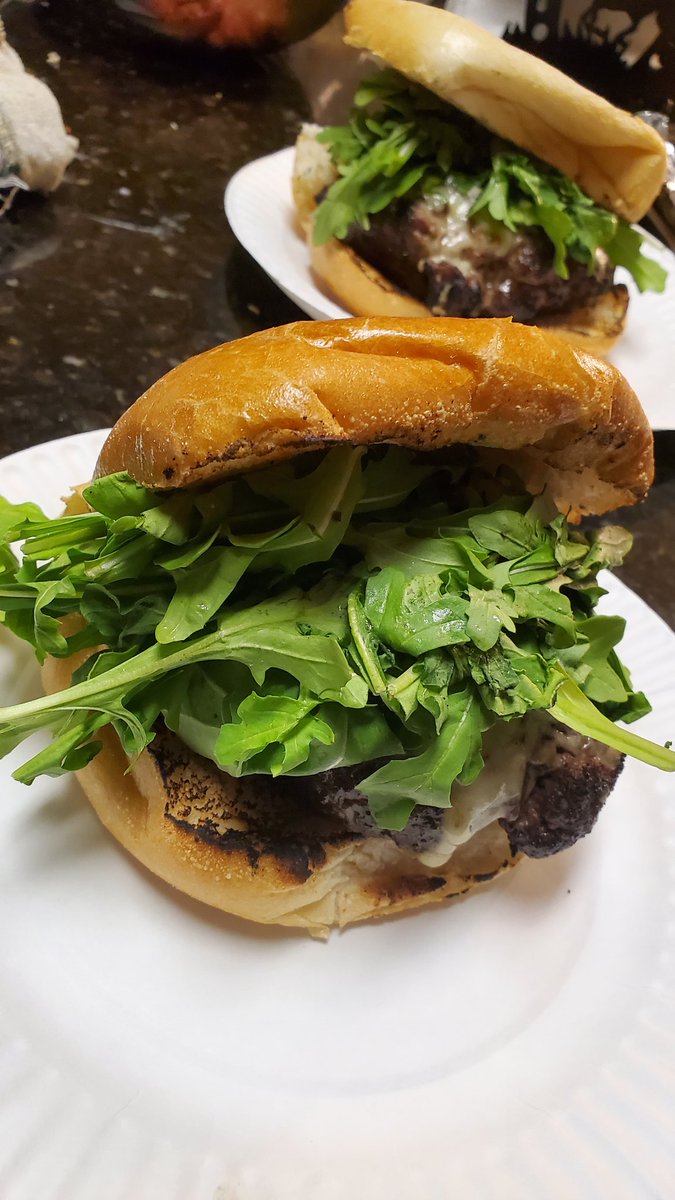 jaewook541's tweet photo. My re-creation of the fathers office burger. Stuffed burger with a caramelized onion cheese and topped with Swiss and gorgonzola cheese and arugala. @fathersoffice https://t.co/QxMT2HSQwn