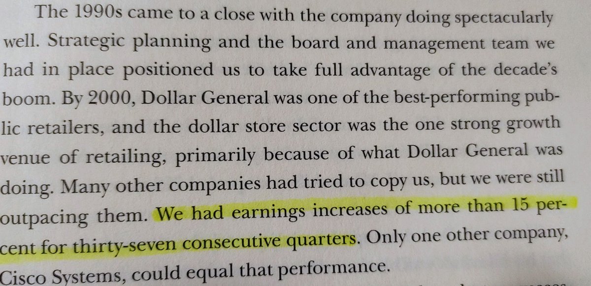 14/ Still growth covers all sins. The incredible growth  $DG would show lasted for decades! In 1964, sales and income doubled. It never took long for the co to show profits on a new store.Decades later, in 2000, their quarterly growth streak was only matched by  $CSCO!