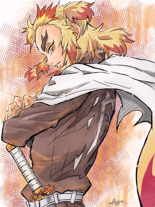 えりんぎさんがTwitterに投稿した煉獄杏寿郎(鬼滅の刃)のイラスト。