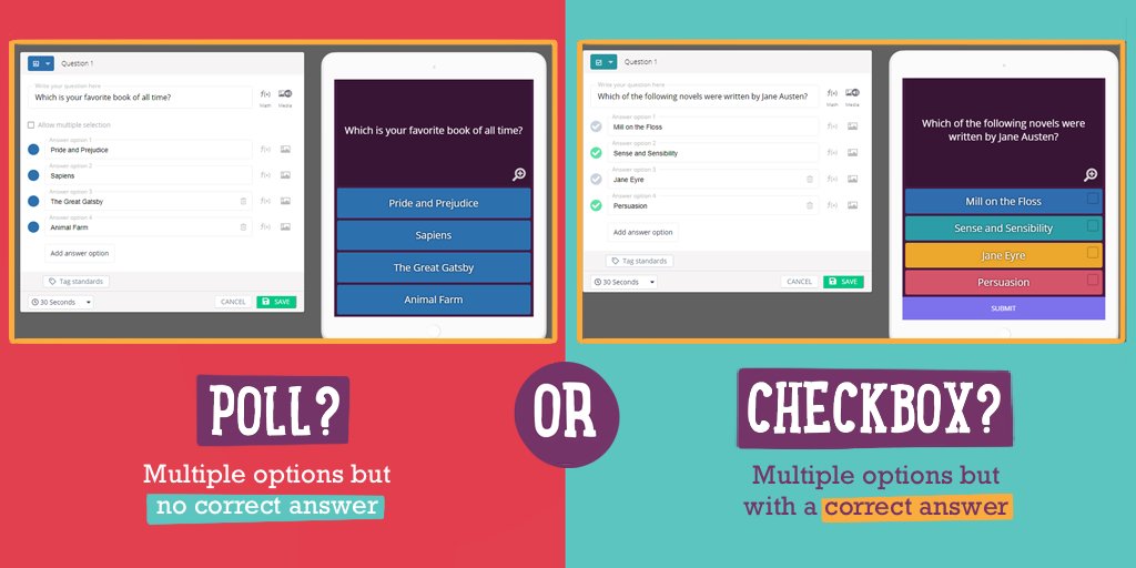 📢Polls and Checkbox questions are great to check for understanding...

When you want to:

⏰Start class with a warm-up question
💡 Plan focus areas for the week based on progress
💯Gather real-time feedback

Wondering how to choose between these powerful question types?👇