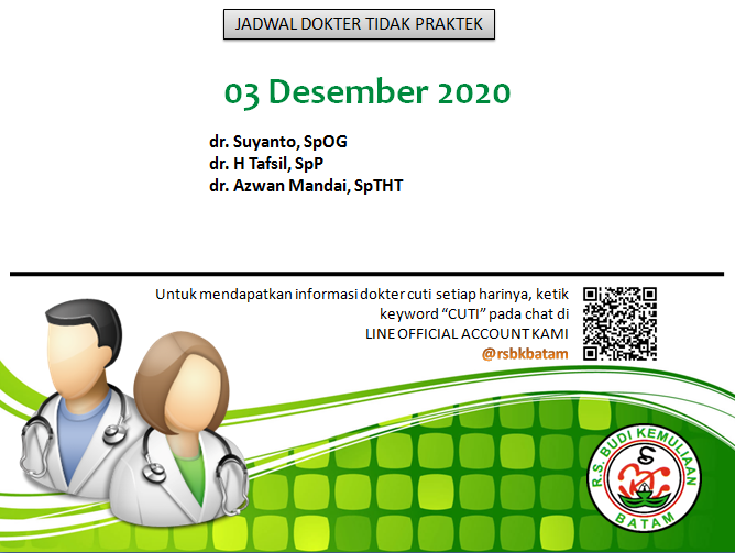 rsbkbatam's tweet photo. Jadwal Dokter Tidak Praktek 3 Desember 2020 https://t.co/cCbNPqIU3D