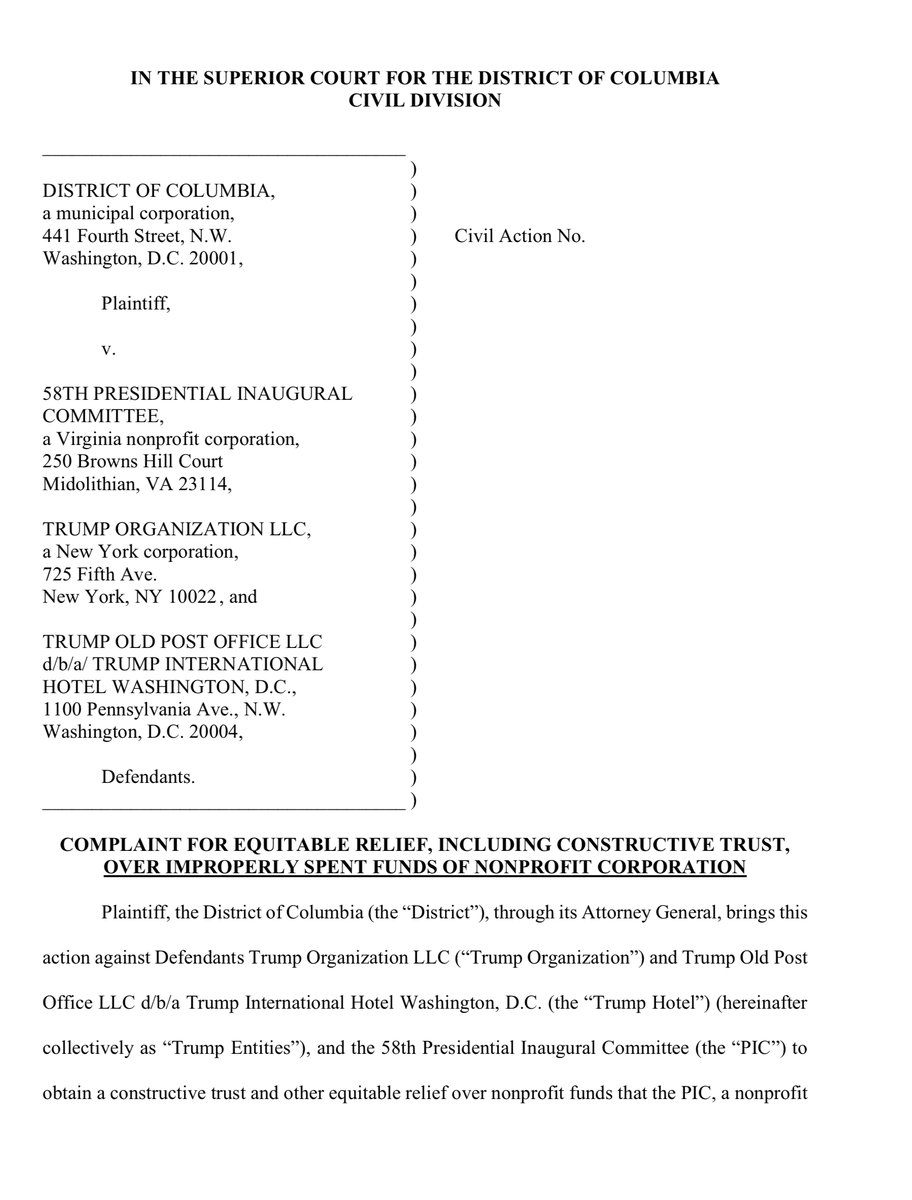 FTR back in late January 2020  @AGKarlRacine sued the Trump Inauguration on Nov 17th Tom Barrack was also deposed  https://oag.dc.gov/sites/default/files/2020-01/Trump-PIC-Complaint.pdf