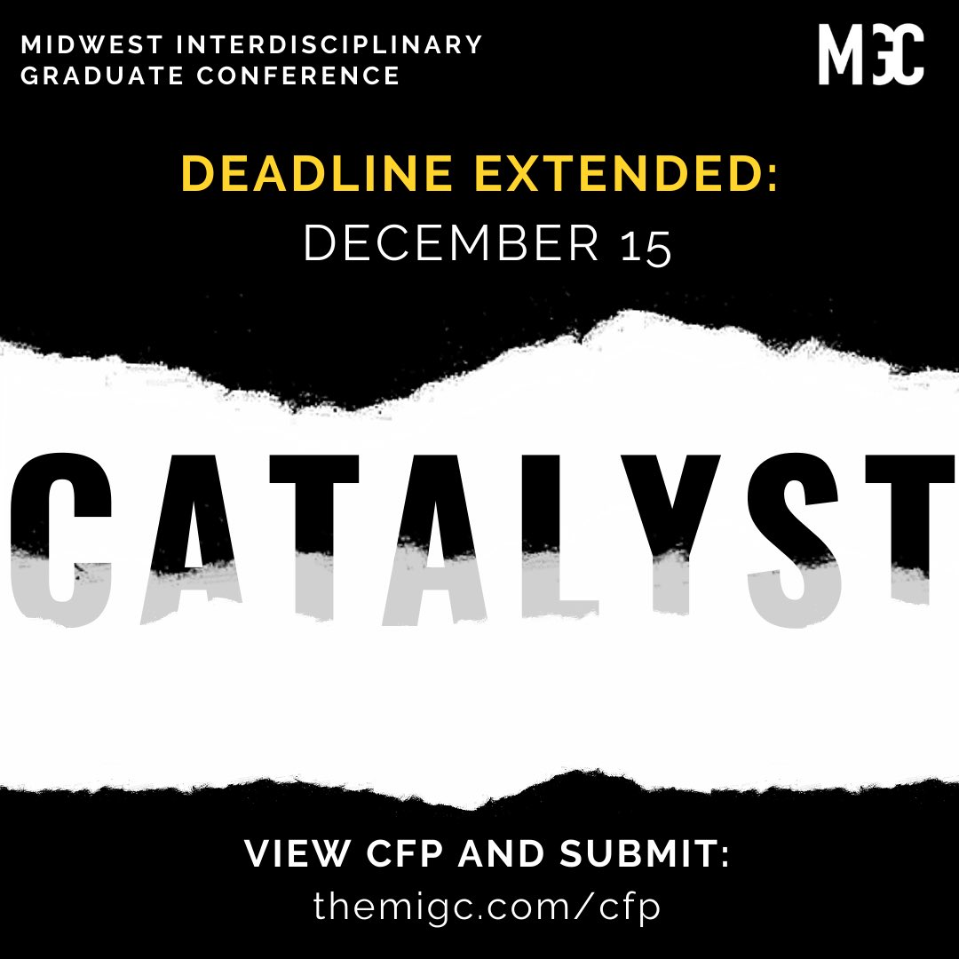 MIGC's tweet photo. We’ve extended our deadline! 

Got a paper, presentation, project or thesis you’d like to present at MIGC? Check out our CFP and submit at https://t.co/1QIgsQsn9M

Submissions are due 12/15! https://t.co/jh0bUmxOUE