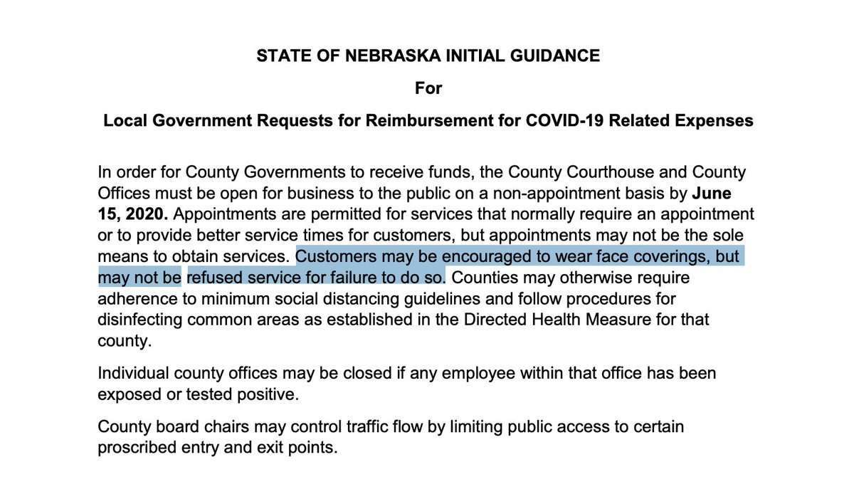 THREAD: For six months, Nebraska counties thought they would have CARES Act money withheld by Gov. Pete Ricketts if they had a courthouse mask mandate. It started with a guidance document on May 29. @NewsChannelNE
