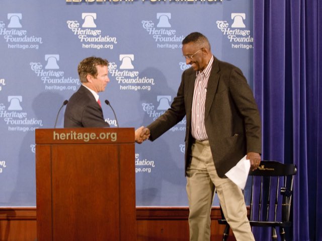 RandPaul's tweet photo. I first met Walter Williams when I was 17. I’ll never forget his speech about conservation, that there is rarely a shortage of things privately owned!  

RIP to a brilliant and important voice for Liberty. https://t.co/oD7VSEo1b9
