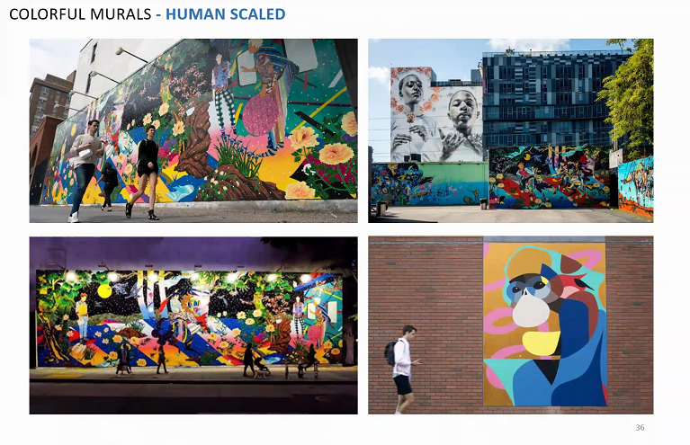 We're talking about a blank wall opposite the loading area, which will be addressed with a "vibrant mural."