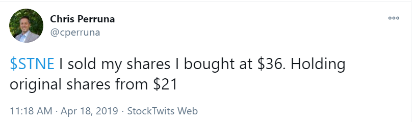 4) Following a less than stellar earnings, the stock started a quick 45% drawdown so I decided to sell the  $STNE shares I bought in April.