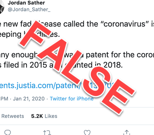 7/ The next one is about the 2015 Coronavirus Patents  https://patents.justia.com/patent/10130701  This was something that was strongly pushed by QAnon influencer Jordan Sather as of January 21, was also in Plandemic, and was part of the Frontline Dr. fiasco. For more see  https://www.mcgill.ca/oss/article/covid-19-pseudoscience/patently-false-disinformation-over-coronavirus-patents