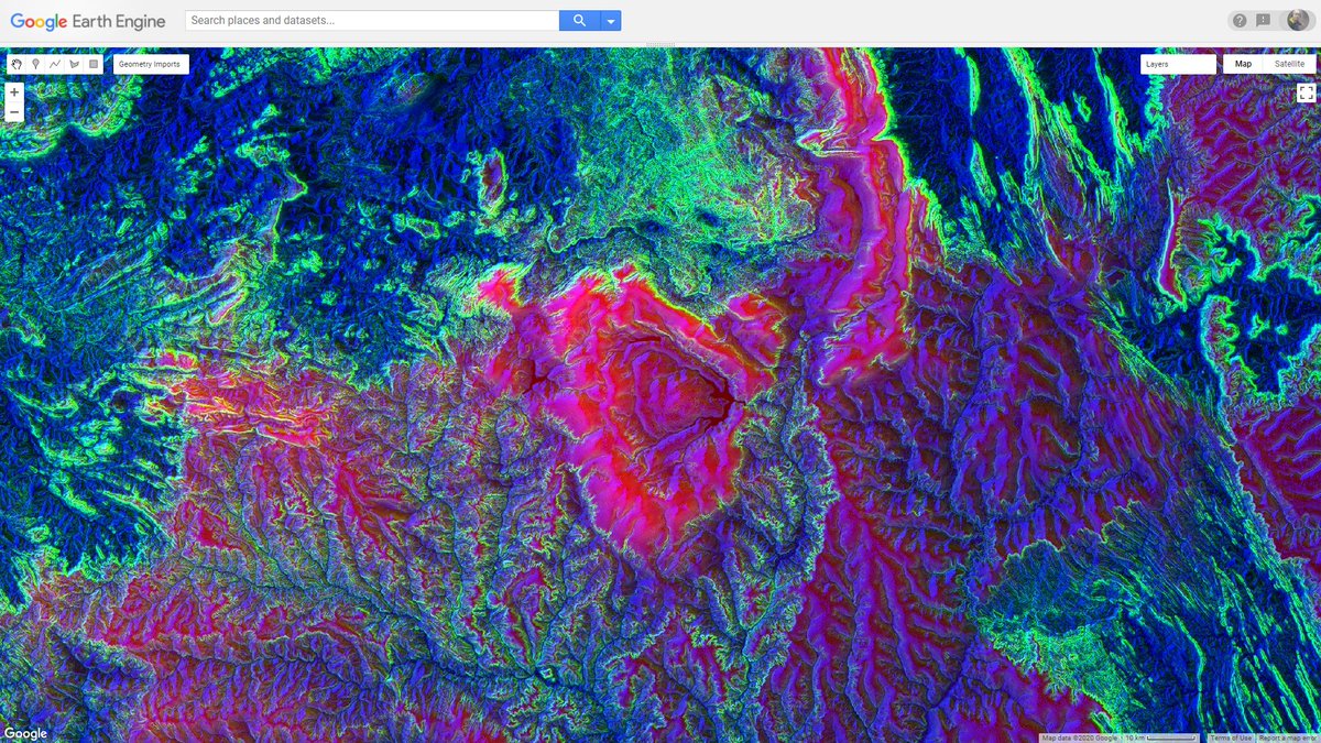 wallyeoreo's tweet image. Gosto de tirar onda de artista.

Brincando com #SRTM no #EarthEngine 

R - elevation
G - slope
B - aspect